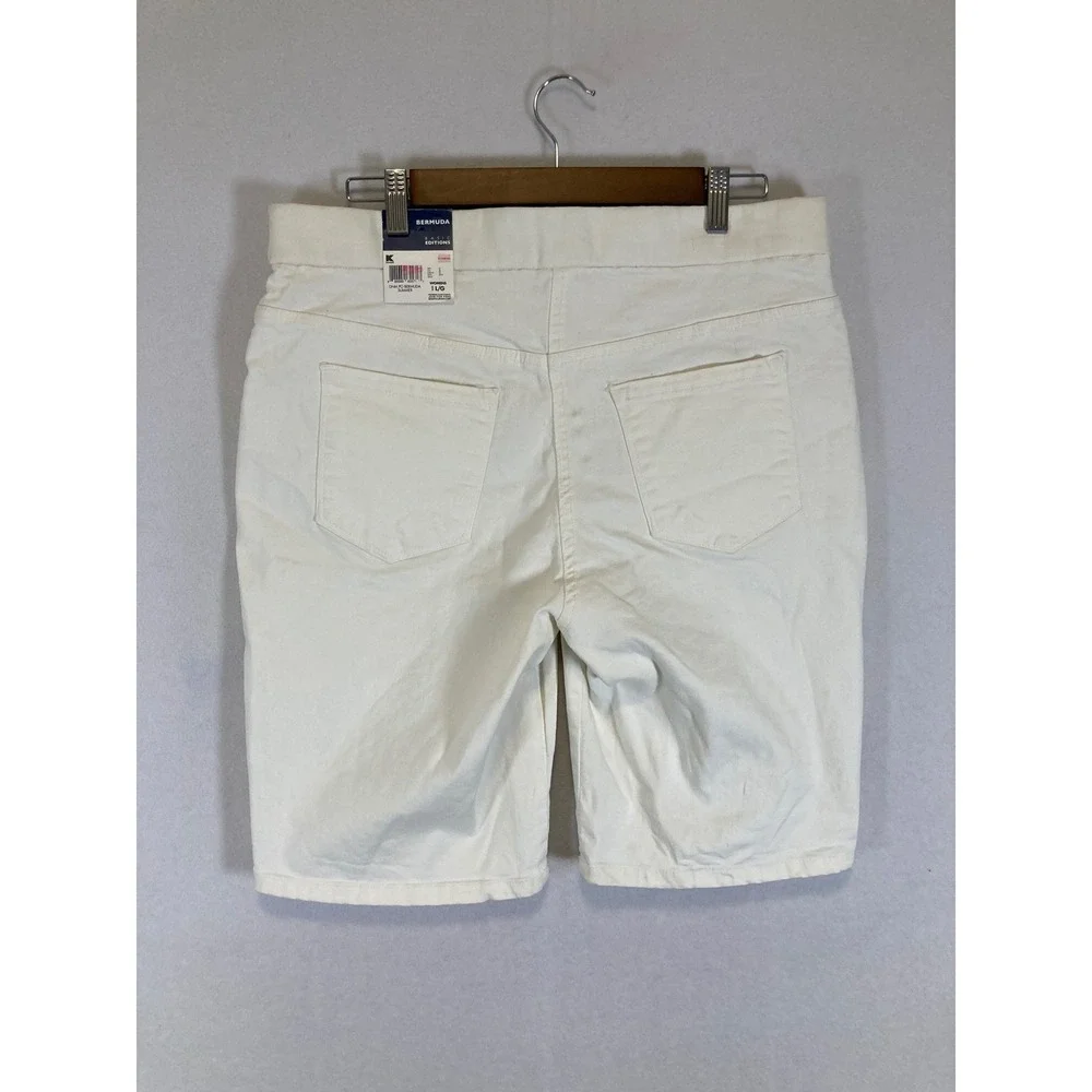 Coastal Summer Basic Editions Women L White Stretch Denim Pull On Bermuda Shorts